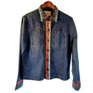 Tantrums Womens Denim Button Up Jacket grannycore Large VTG  Front L
